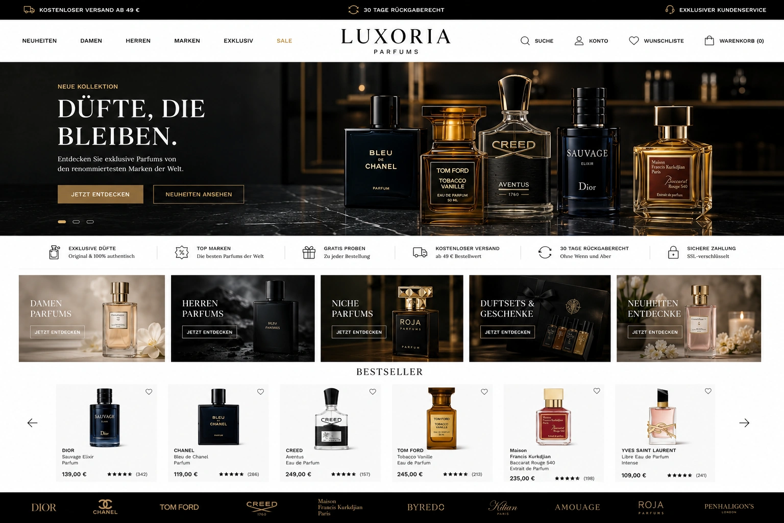 Luxuriöses E-Commerce Design für Parfum