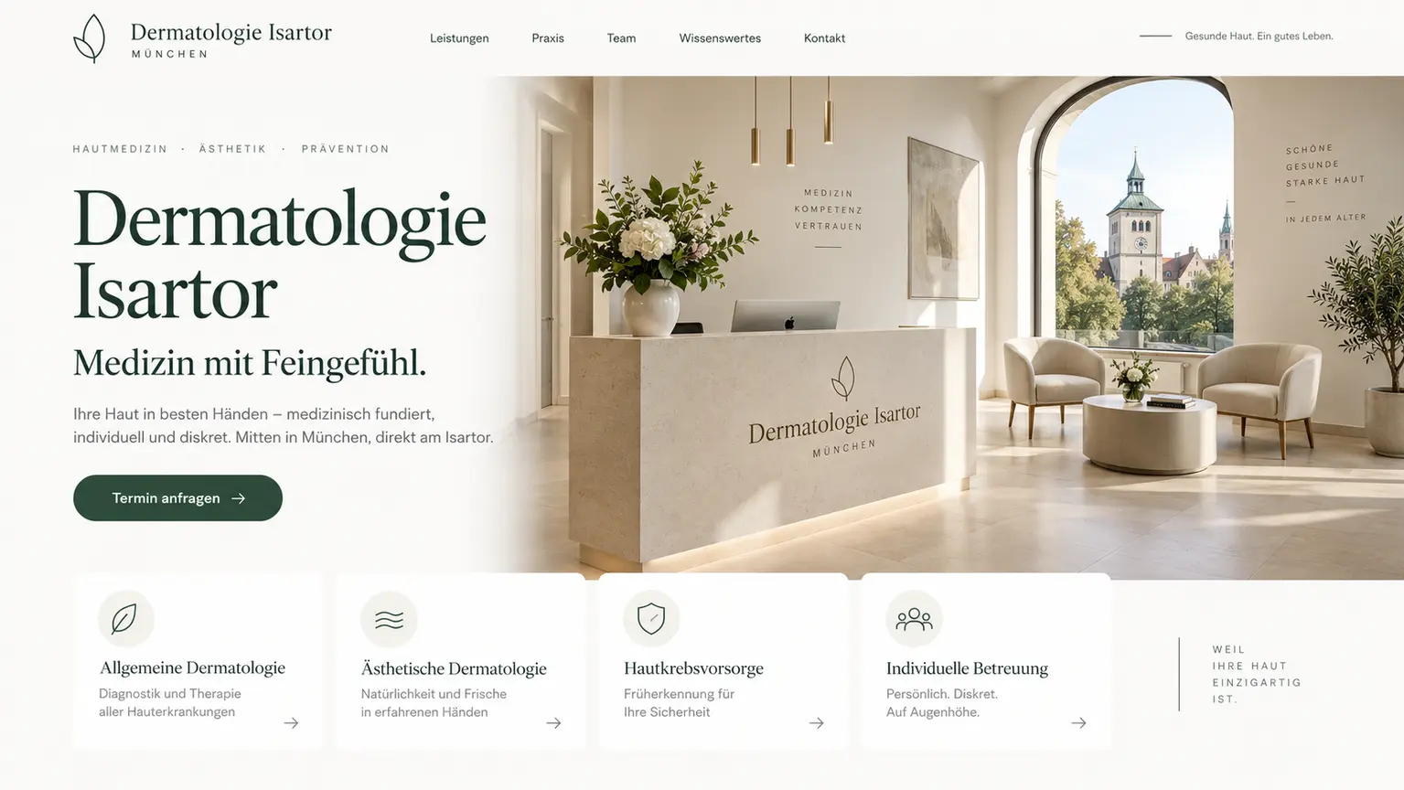 Hochwertiges Webdesign-Konzept für eine dermatologische Praxis