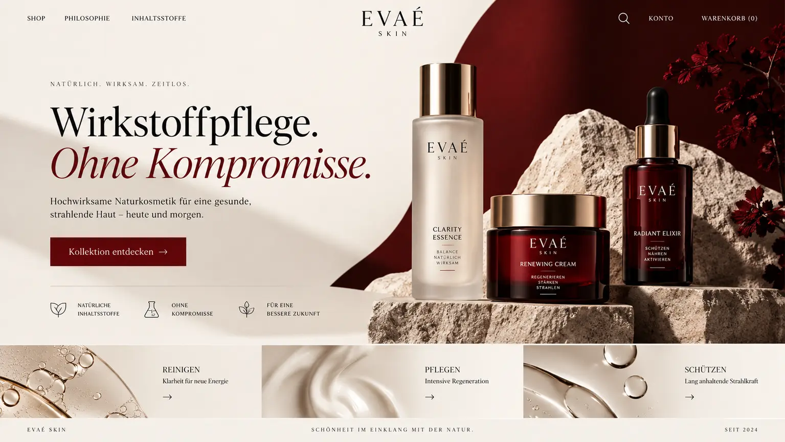 Luxuriöses Onlineshop-Konzept für eine Hautpflegemarke
