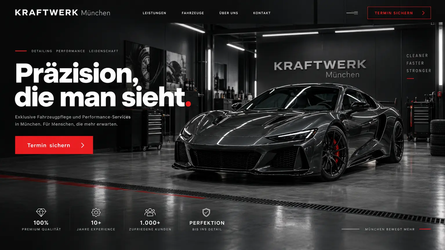 Kraftvolles Webdesign-Konzept für einen Premium-Automobilservice