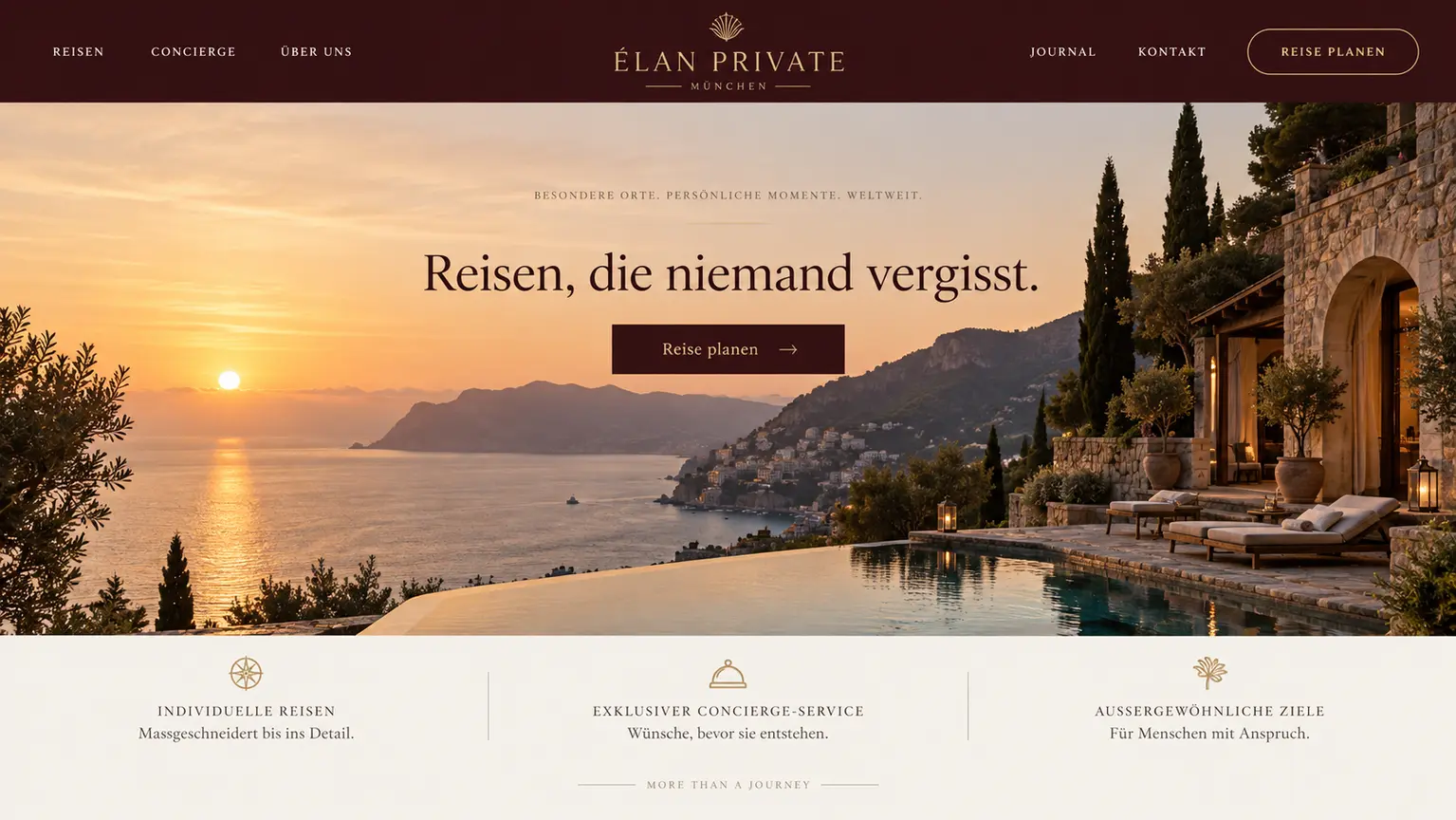 Elegantes Webdesign-Konzept für exklusive Reisen und Concierge-Service