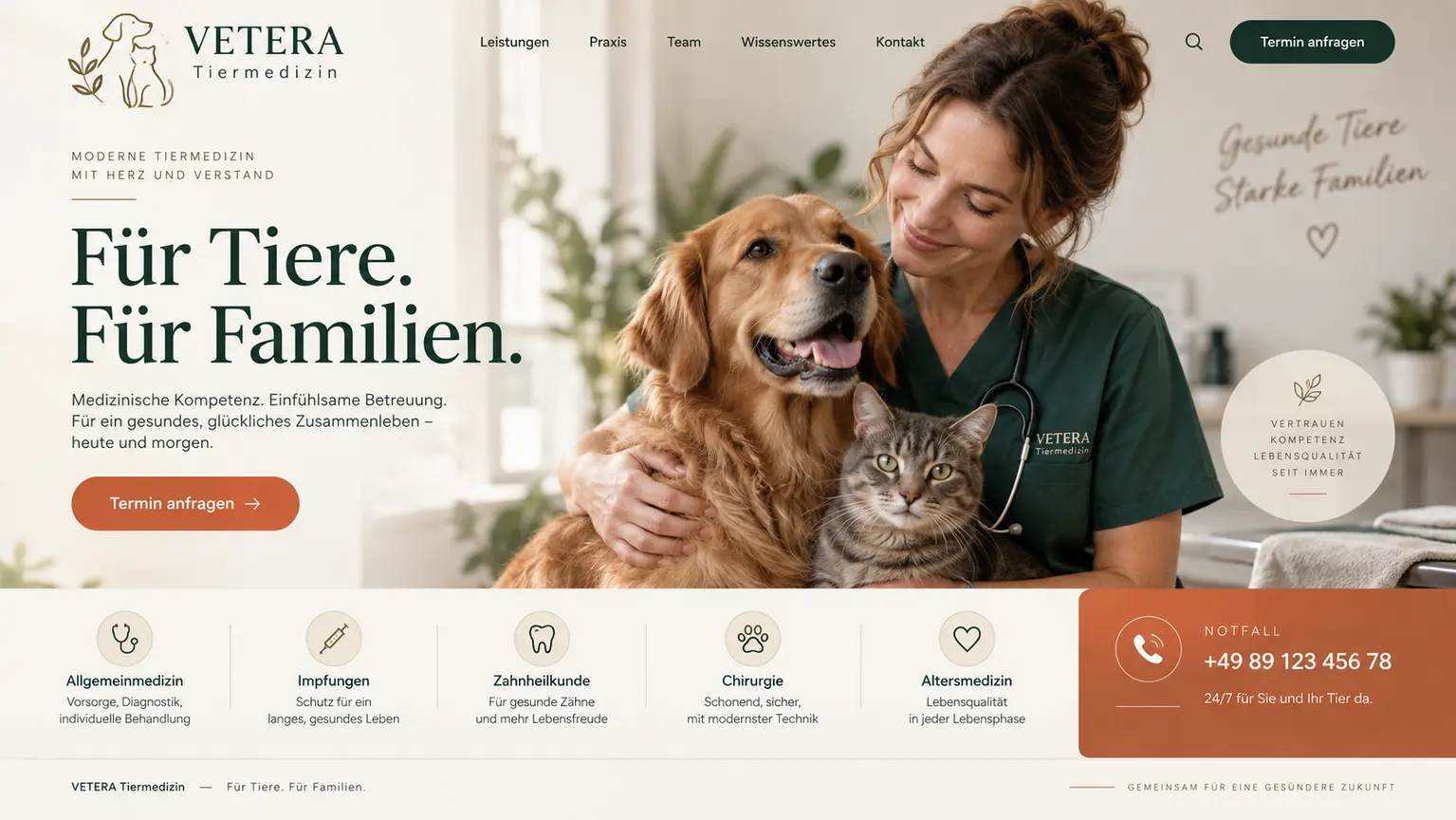 Freundliches Webdesign-Konzept für eine Tierarztpraxis
