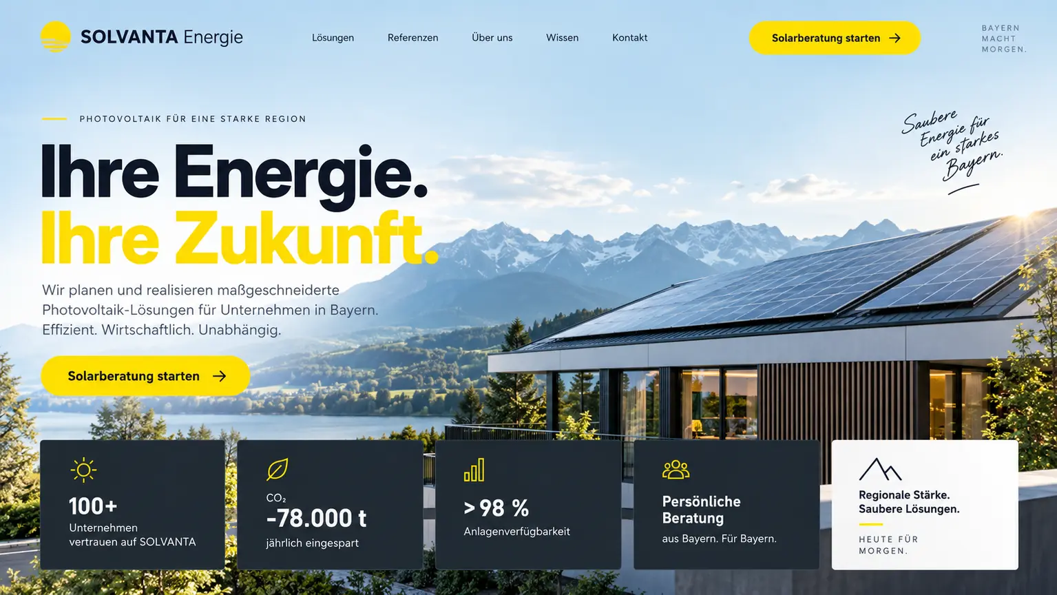 Modernes Webdesign-Konzept für Solarenergie und nachhaltige Technik