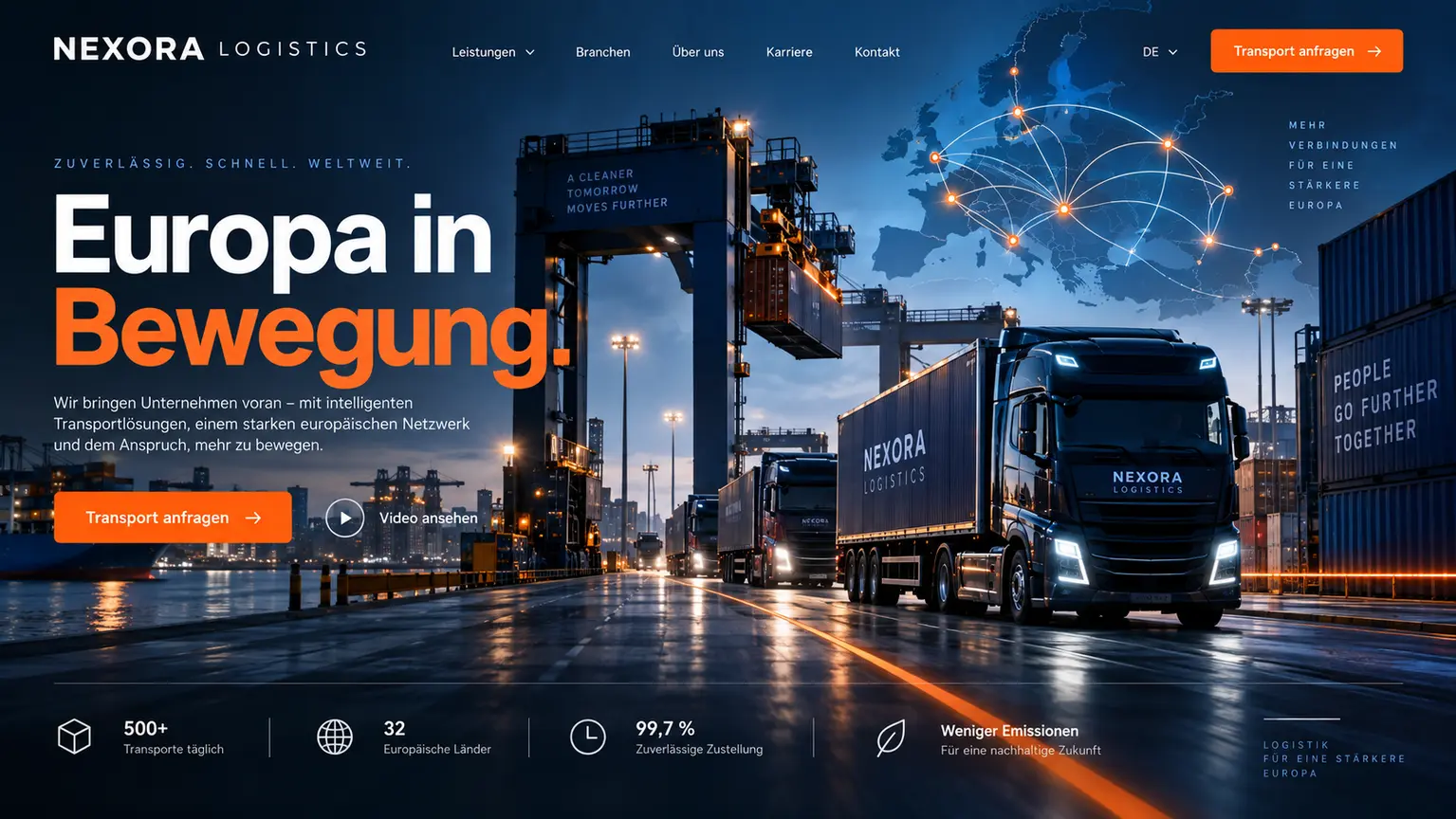 Präzises Webdesign-Konzept für ein internationales Logistikunternehmen