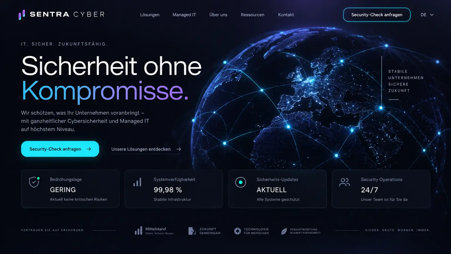 Technisches Webdesign-Konzept für Cybersecurity und IT-Sicherheit