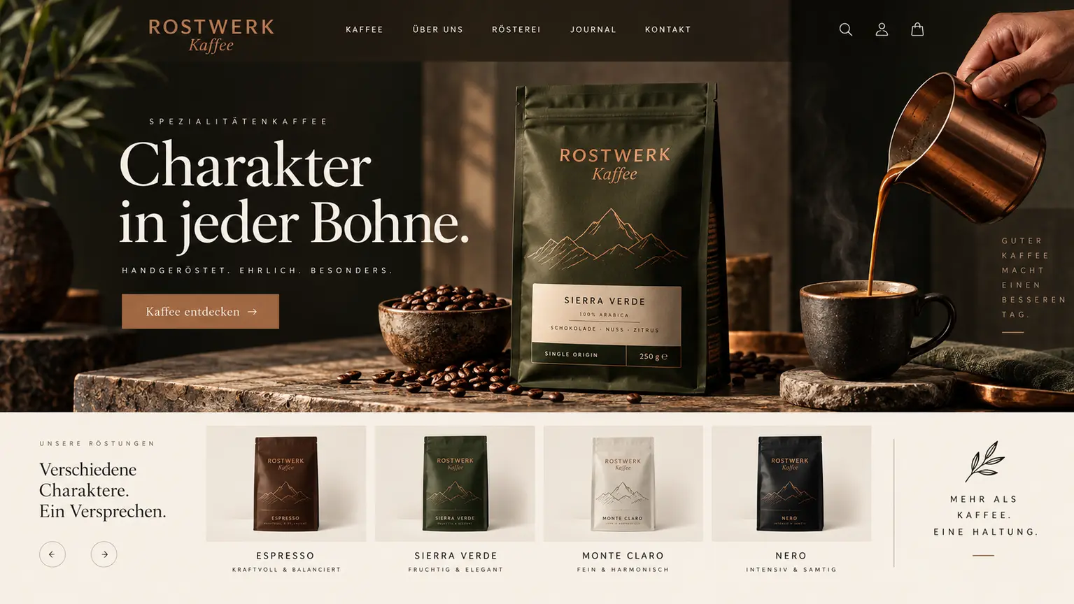 Markantes Onlineshop-Konzept für eine Kaffeerösterei