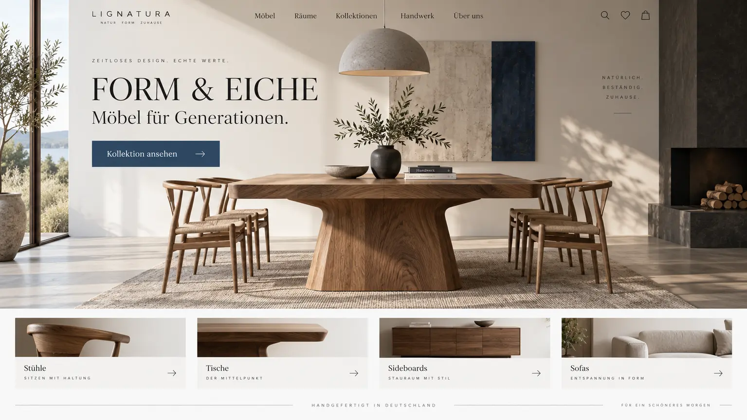 Minimalistisches Onlineshop-Konzept für Möbel und Interieur