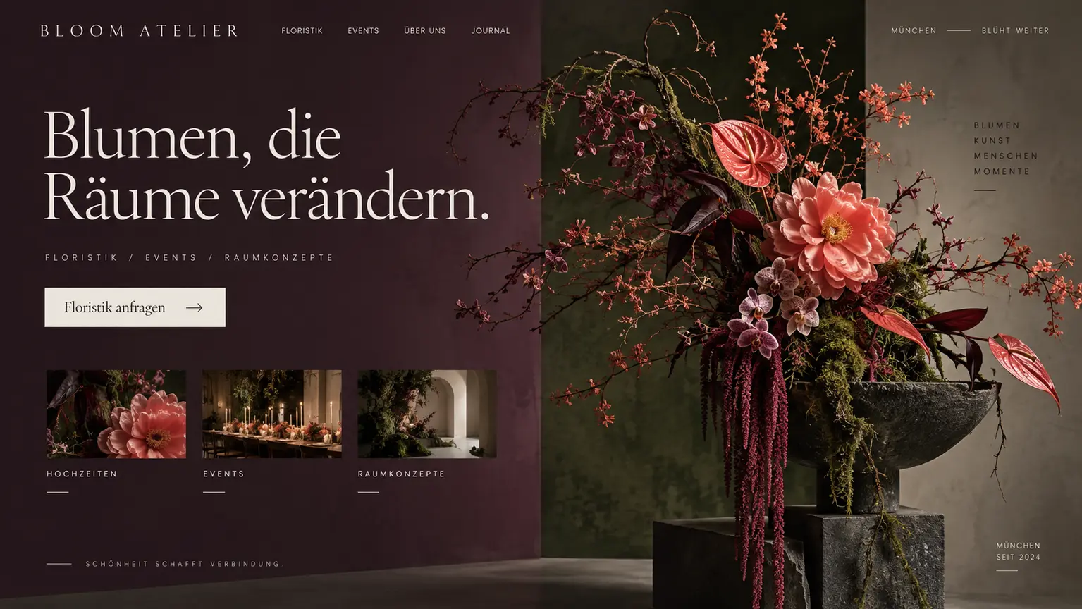 Künstlerisches Webdesign-Konzept für Floristik und Events