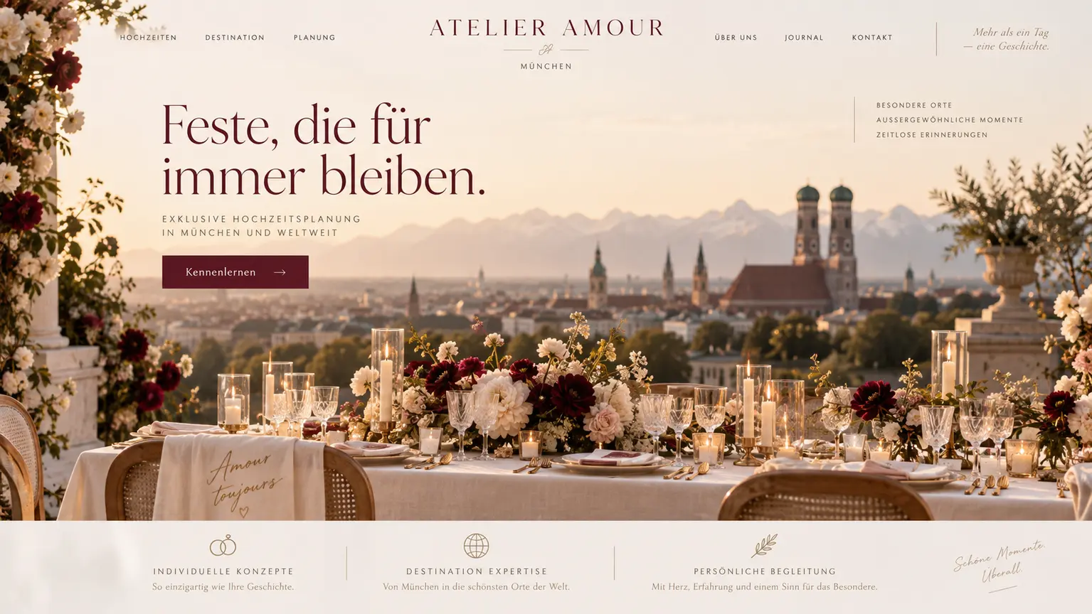 Romantisches Webdesign-Konzept für Hochzeiten und exklusive Events