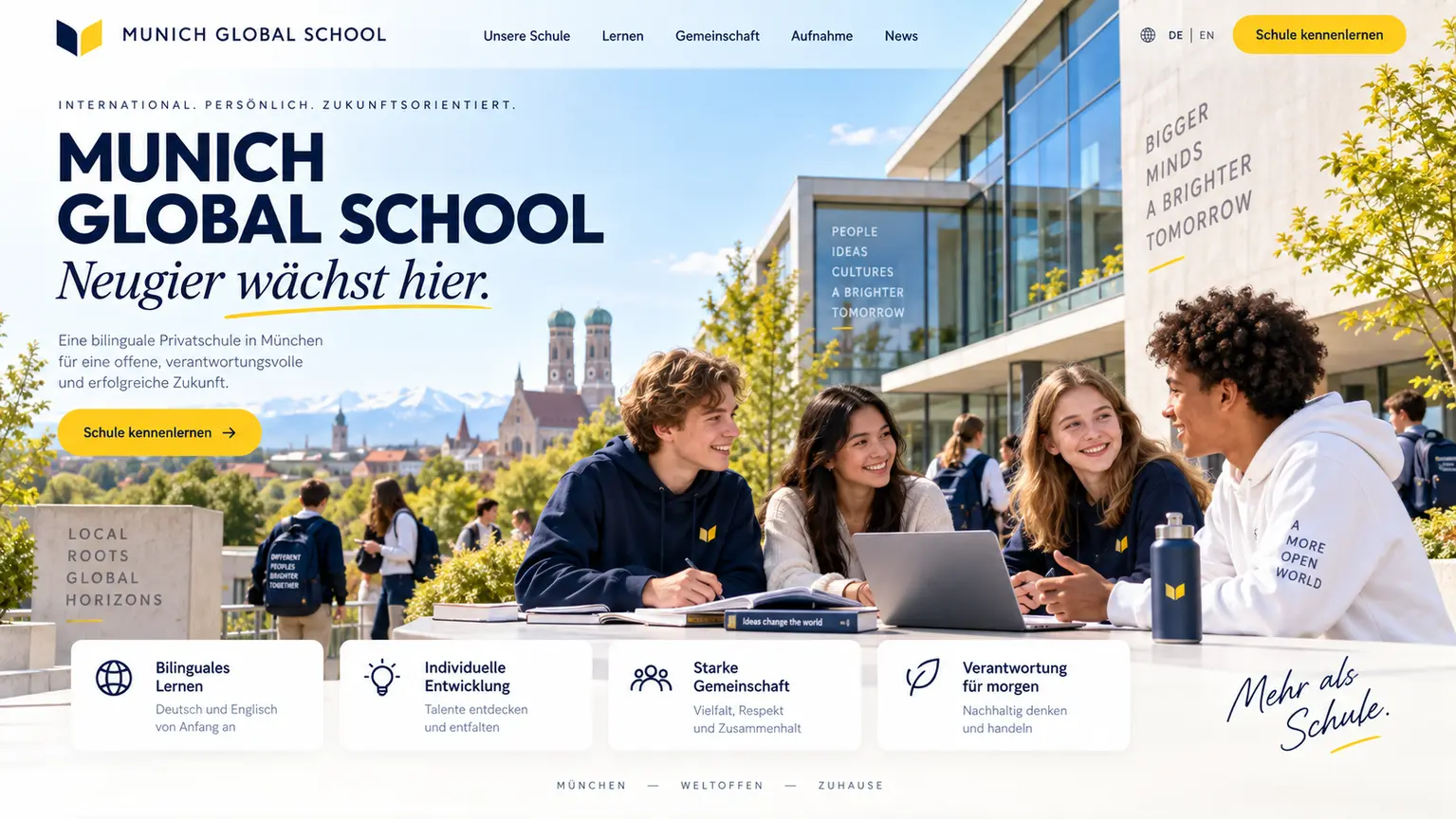 Modernes Webdesign-Konzept für eine internationale Schule