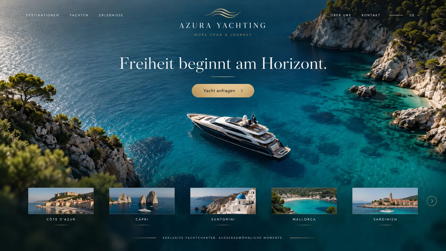 Luxuriöses Webdesign-Konzept für Yachten und Charterreisen
