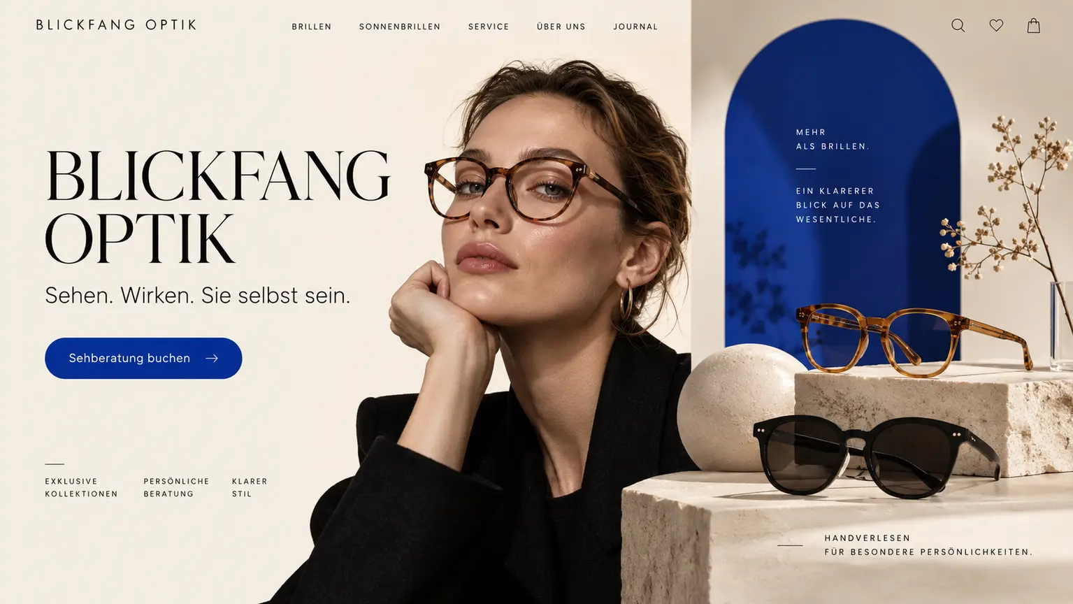Stilvolles Onlineshop-Konzept für ein Optikfachgeschäft