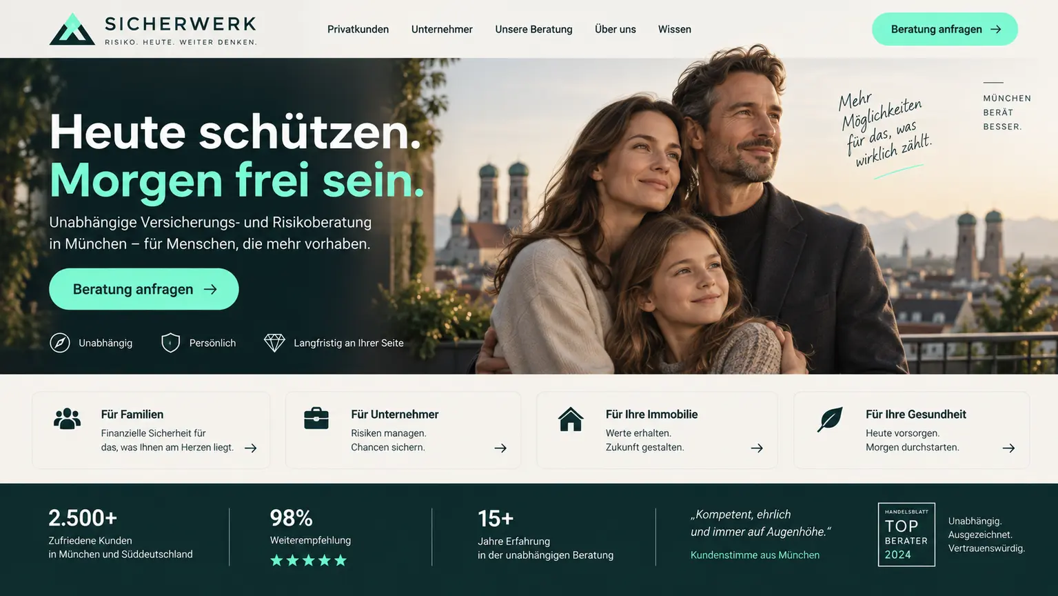 Vertrauensvolles Webdesign-Konzept für Versicherung und Finanzberatung