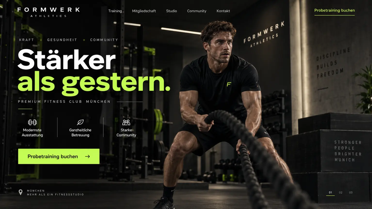 Dynamisches Webdesign-Konzept für Fitness und Performance