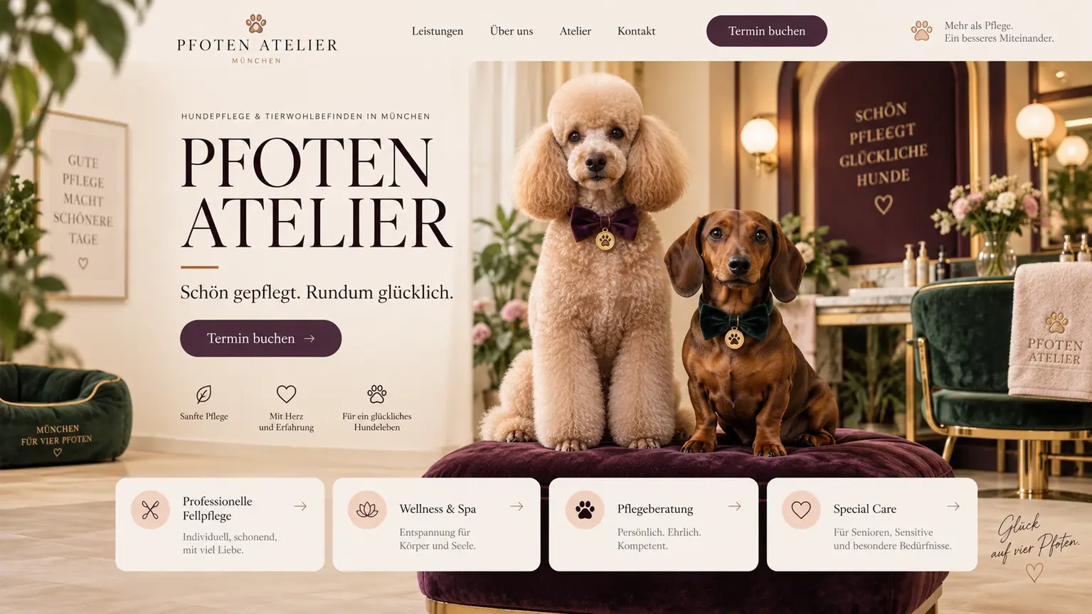 Charmantes Webdesign-Konzept für Hundepflege und Pet Care