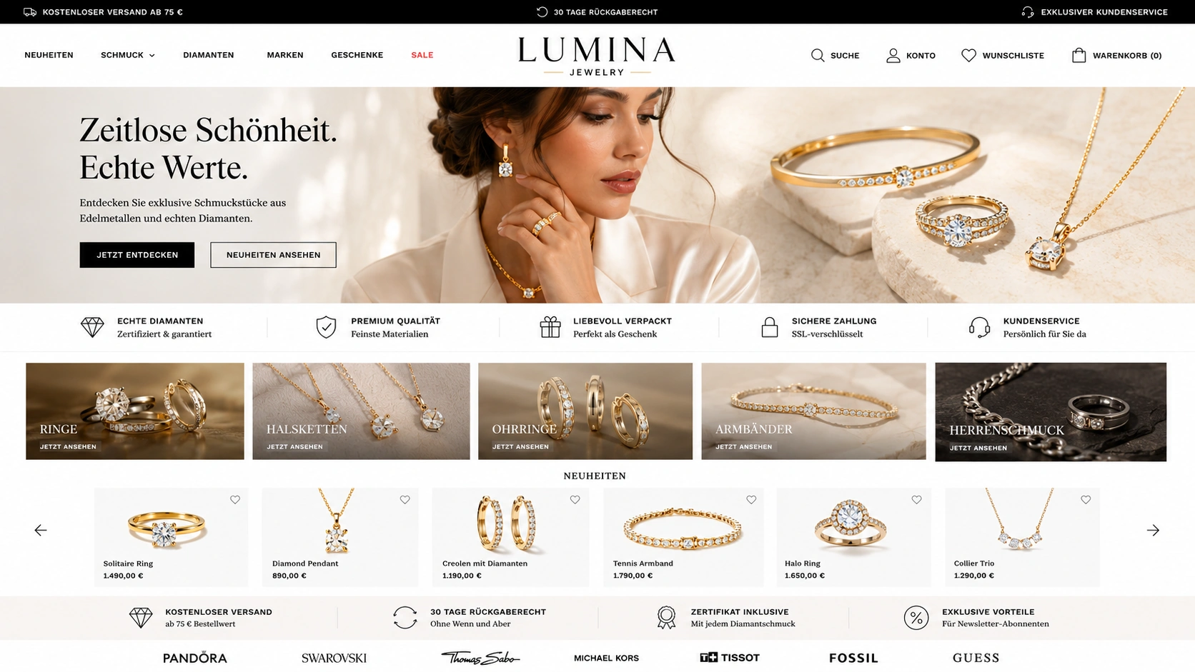 Hochwertiges E-Commerce Design für Schmuck